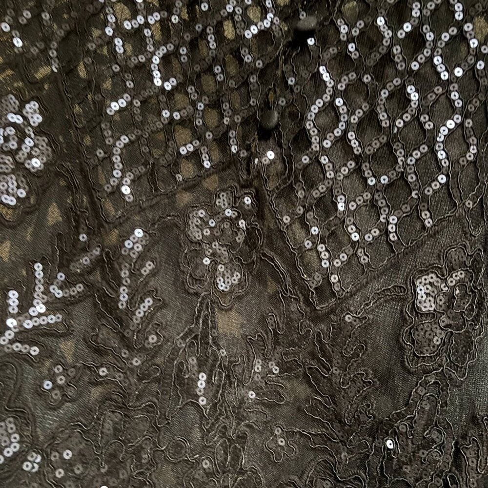Tadashi Shoji Navy blue floral lace shimmering sequin Formal cover up/poncho - Picture 14 of 15